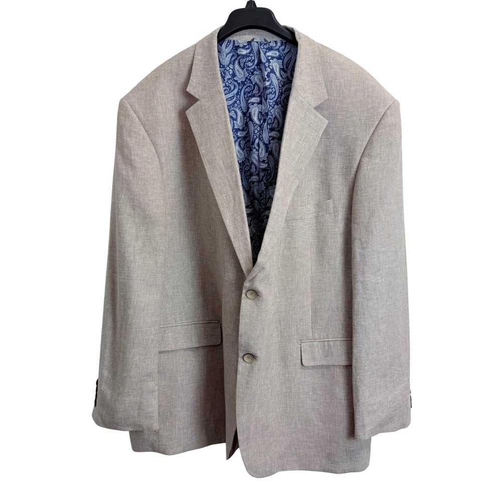 Oak Hill Mens 3XLT 54L/56L Beige Linen Blend Two Button Blazer Sport Coat